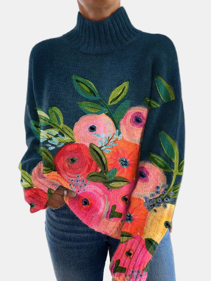 Tessa | Flower-Printed Turtleneck Sweater