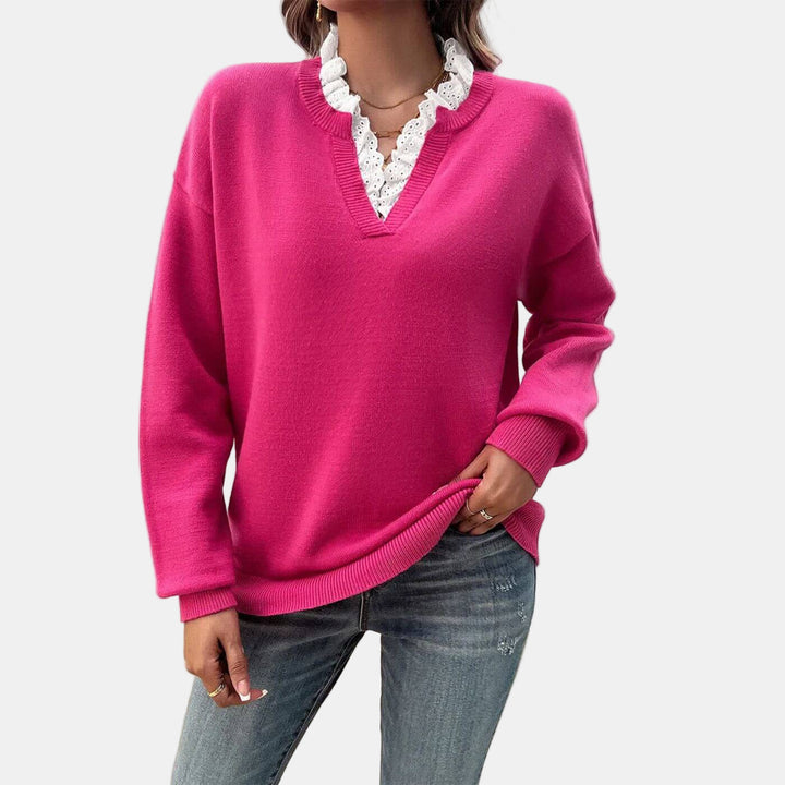 Rhea | Elegant Lace-Collared Sweater