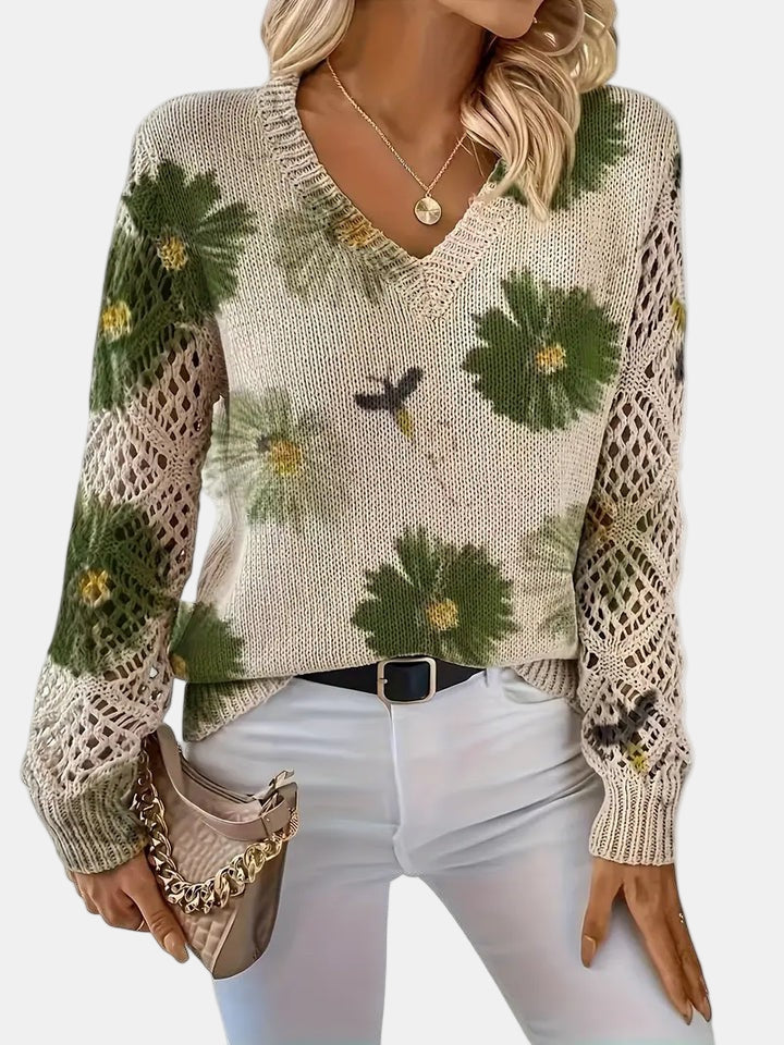 Amelie | Elegant Floral V-Neck Sweater